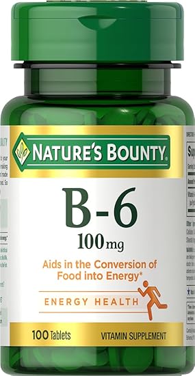 Nature's Bounty Vitamin B6 100mg Tablets - Supports Energy Metabolism & Nervous System Health, 100 Ct
