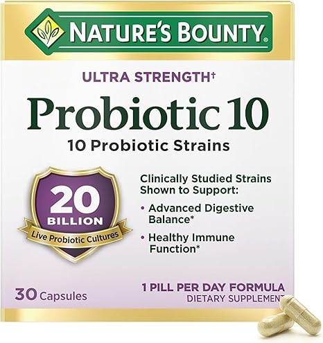 Nature's Bounty Probiotic 10 Daily Probiotic Supplement for Digestive, Immune, and Upper Respiratory Support, Ultra Strength, 30 Capsules 1 Pack