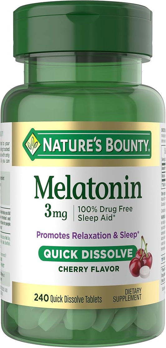 Nature's Bounty Melatonin 3mg Quick Dissolve, Sleep Aid Supplement, Sleep Aids for Adults, Cherry Flavor, 240 Count (Pack of 1)